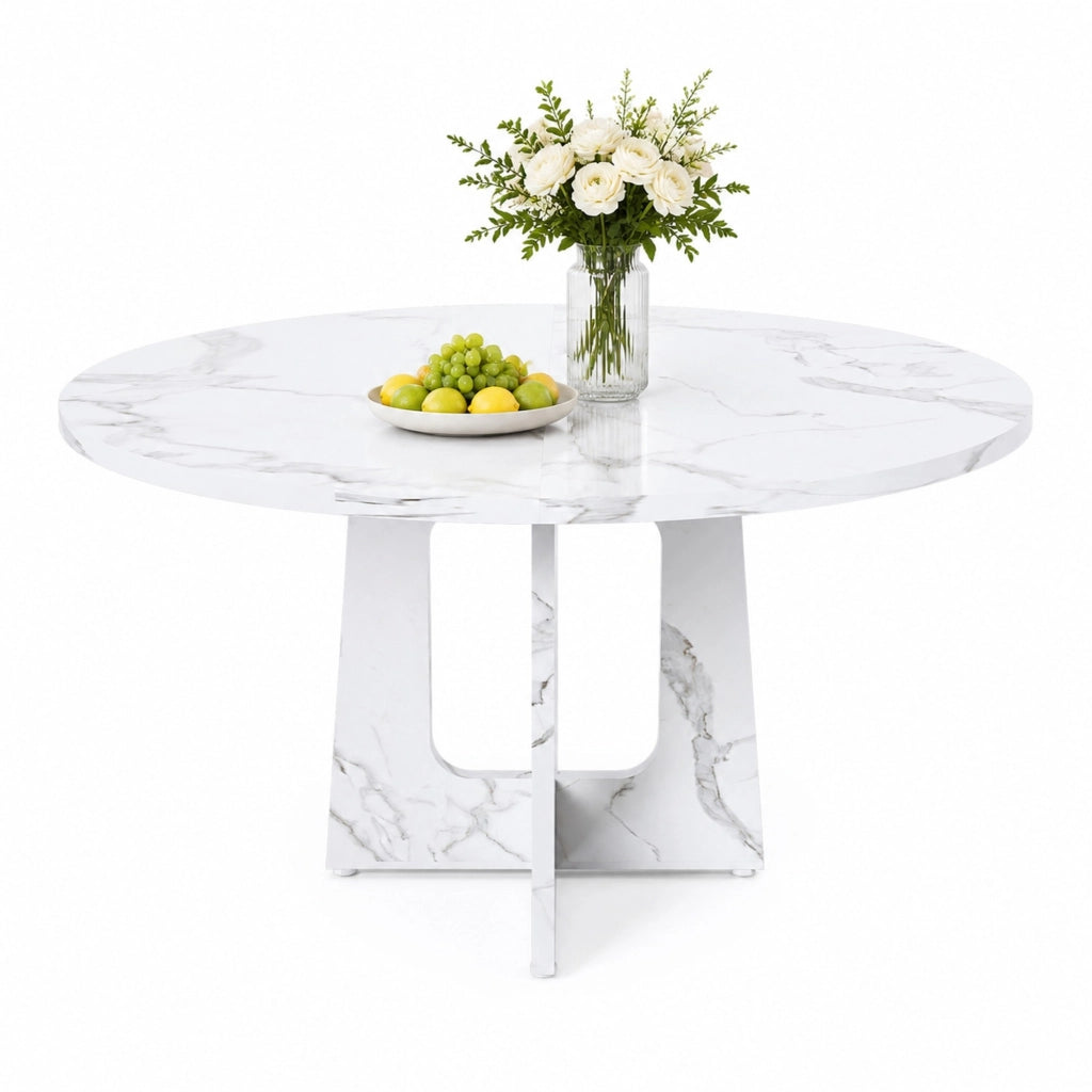 Tavolo da pranzo rotondo Ø 120 cm in MDF bianco effetto marmo, per 4-6 persone