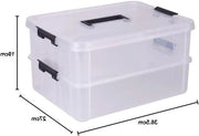 Scatola di archiviazione in plastica trasparente e nera con maniglia regolabile e contenitori regolabili - organizzatore per materiali di arte e fai da te, accessori per cucito