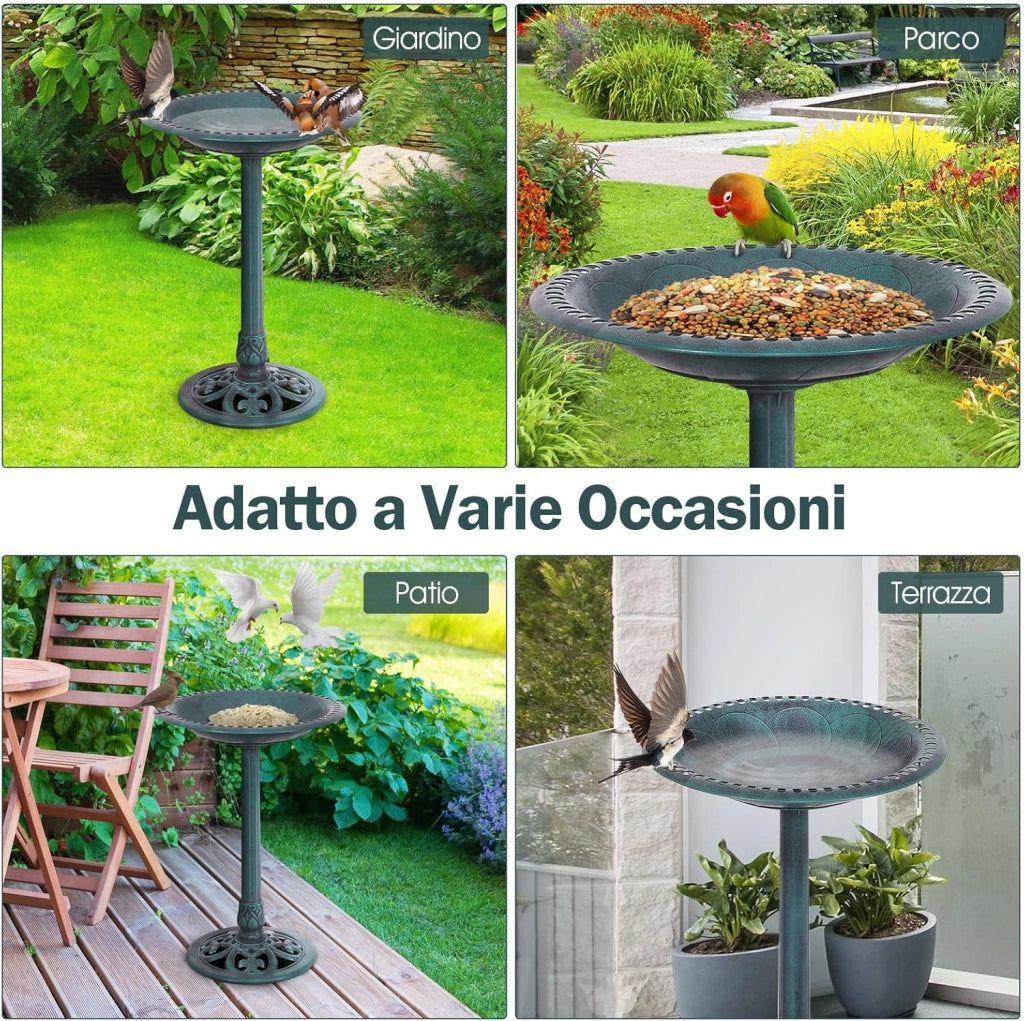 Mangiatoia per Uccelli, Vasca per Uccelli Autoportante da Esterno con Supporto, Stazione di Alimentazione per Uccelli per Balcone Giardino Cortile Patio (Verde)