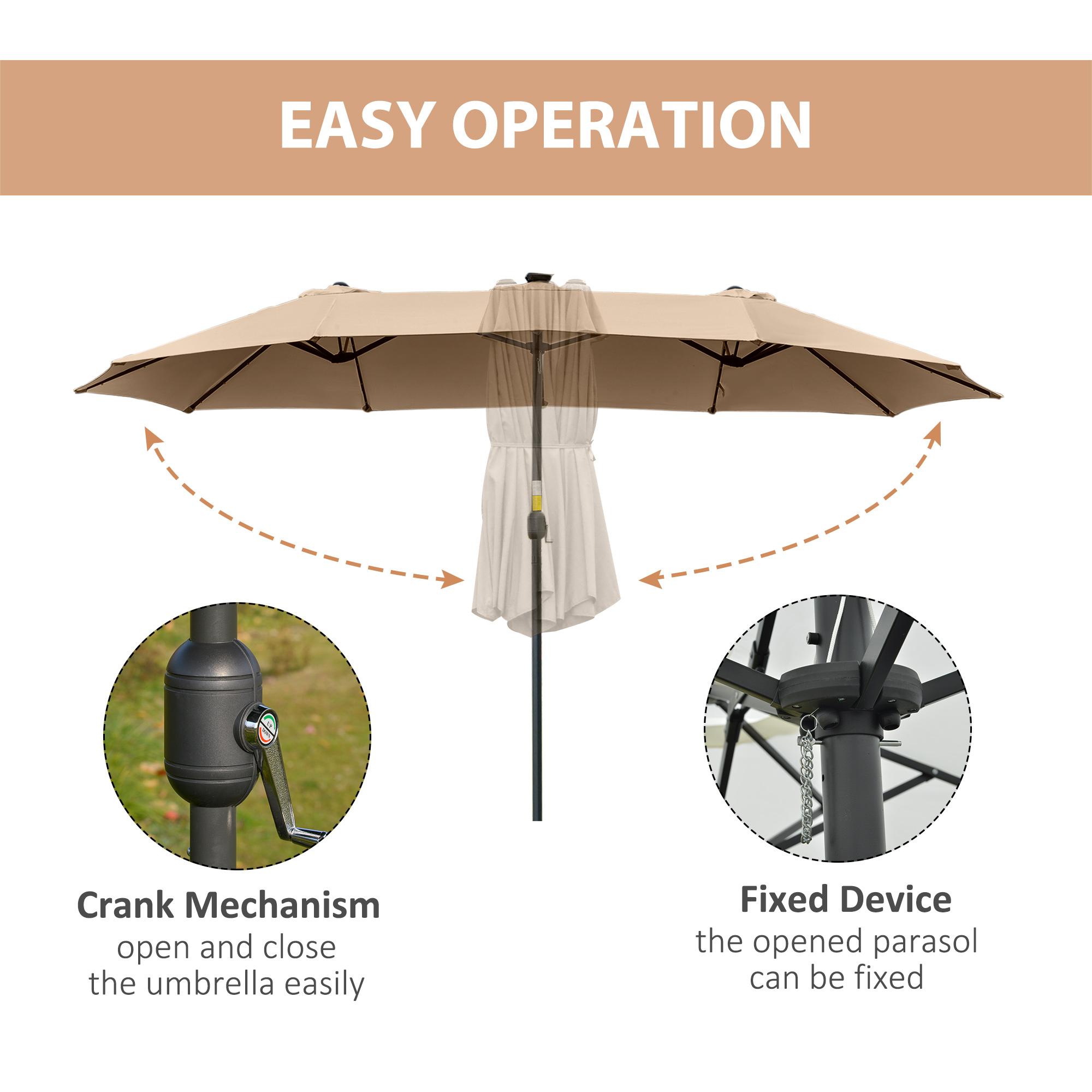 Ombrellone Doppio con Luci LED Ø4,5 m Palo Ø48 mm in Poliestere e Acciaio Cachi
