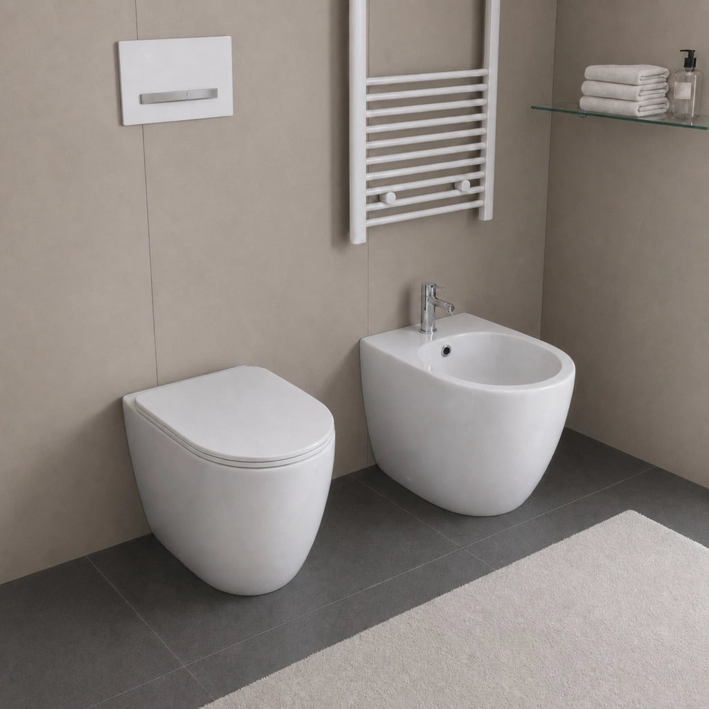 Vaso wc ceramica serie venere a pavimento filo parete bianco lucido *** accessori con brida, confezione 1