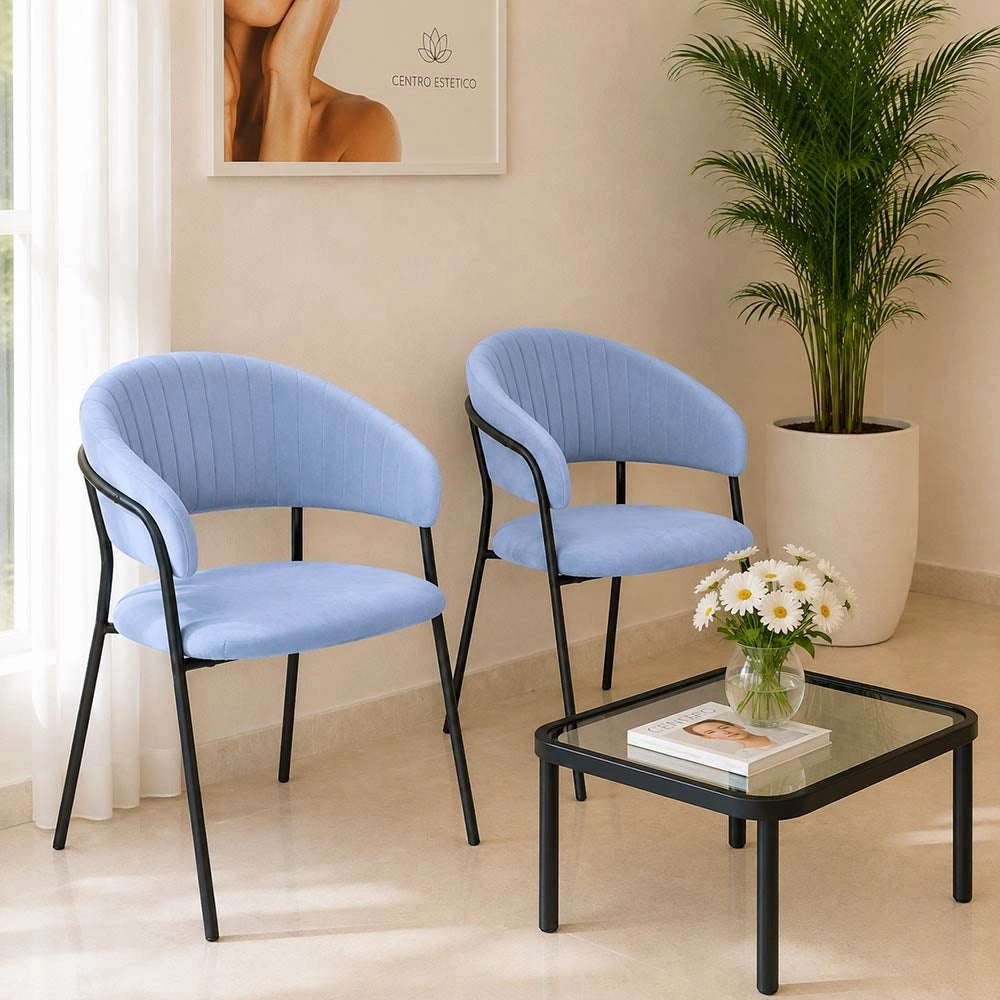 Sedie da sala da pranzo set da 2 Aurelia in velluto celeste con gambe nere