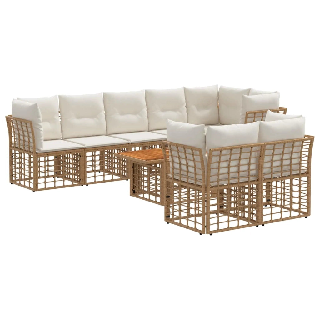 Set Divano da Giardino 9 pz Naturale e Bianco Crema polyrattan 3437886
