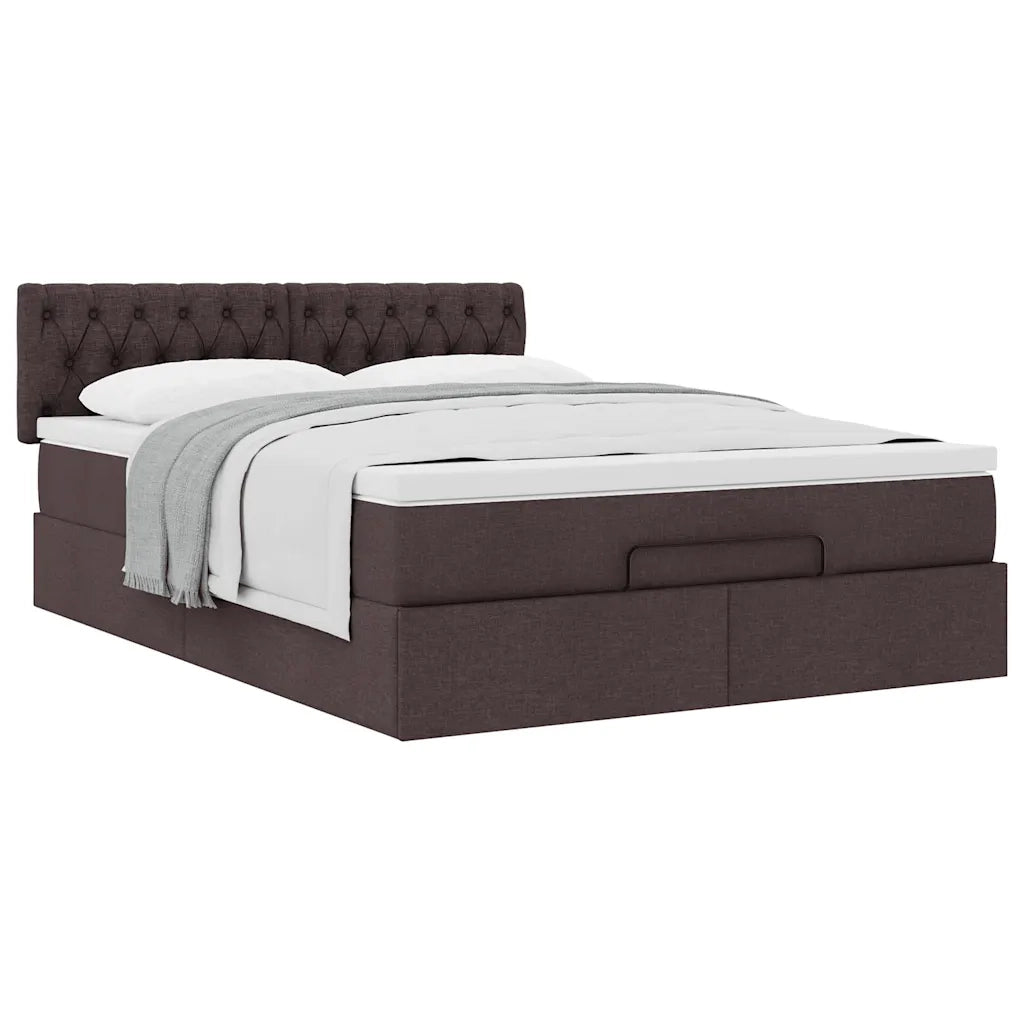 Pouf Letto con Materasso Marrone Scuro 140x190 cm in Tessuto 3311542