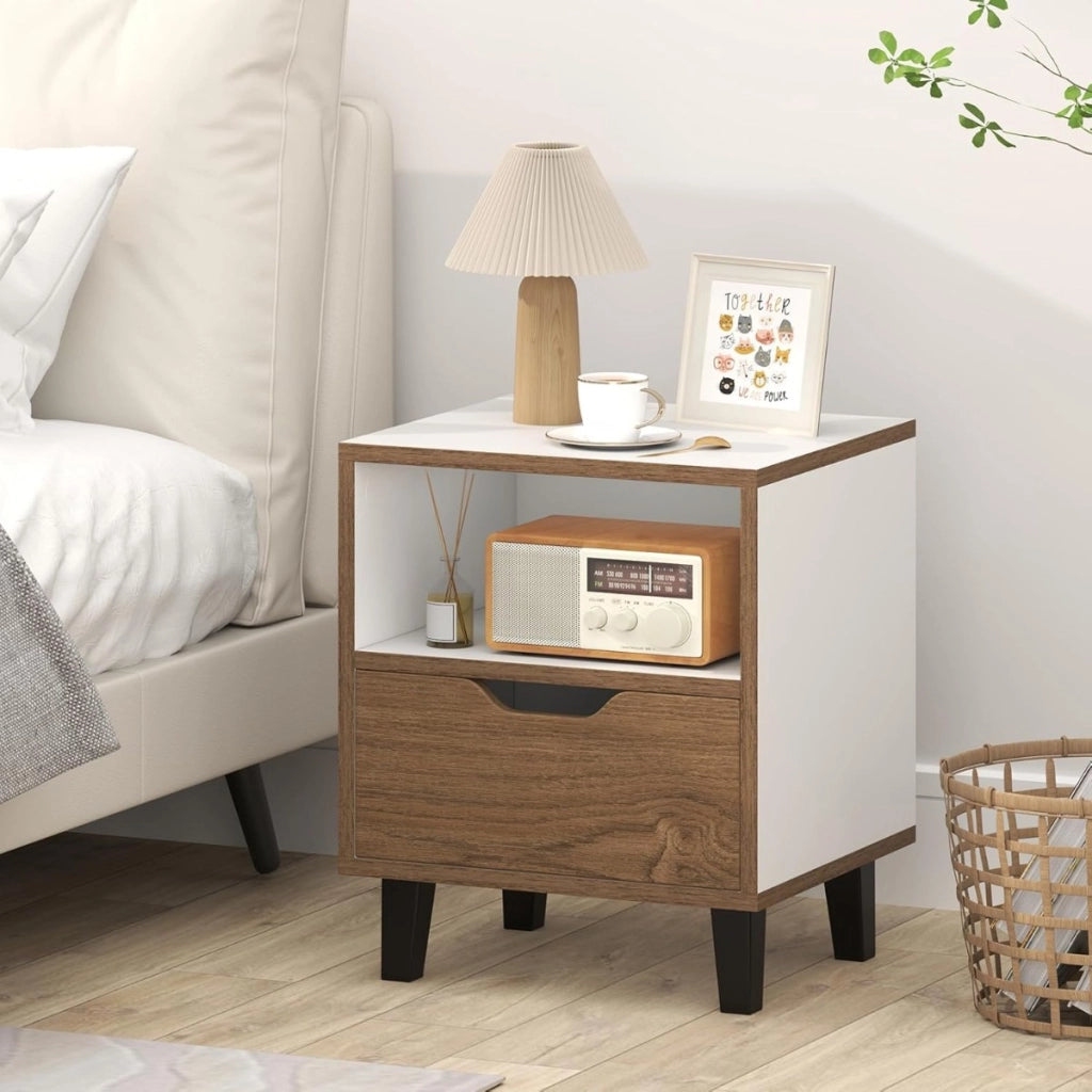 Comodino tavolino da letto con cassetto e scomparto aperto-Tavolino da notte Tavolo laterale con gambe in metallo per diverse stanze 2 x Comodini