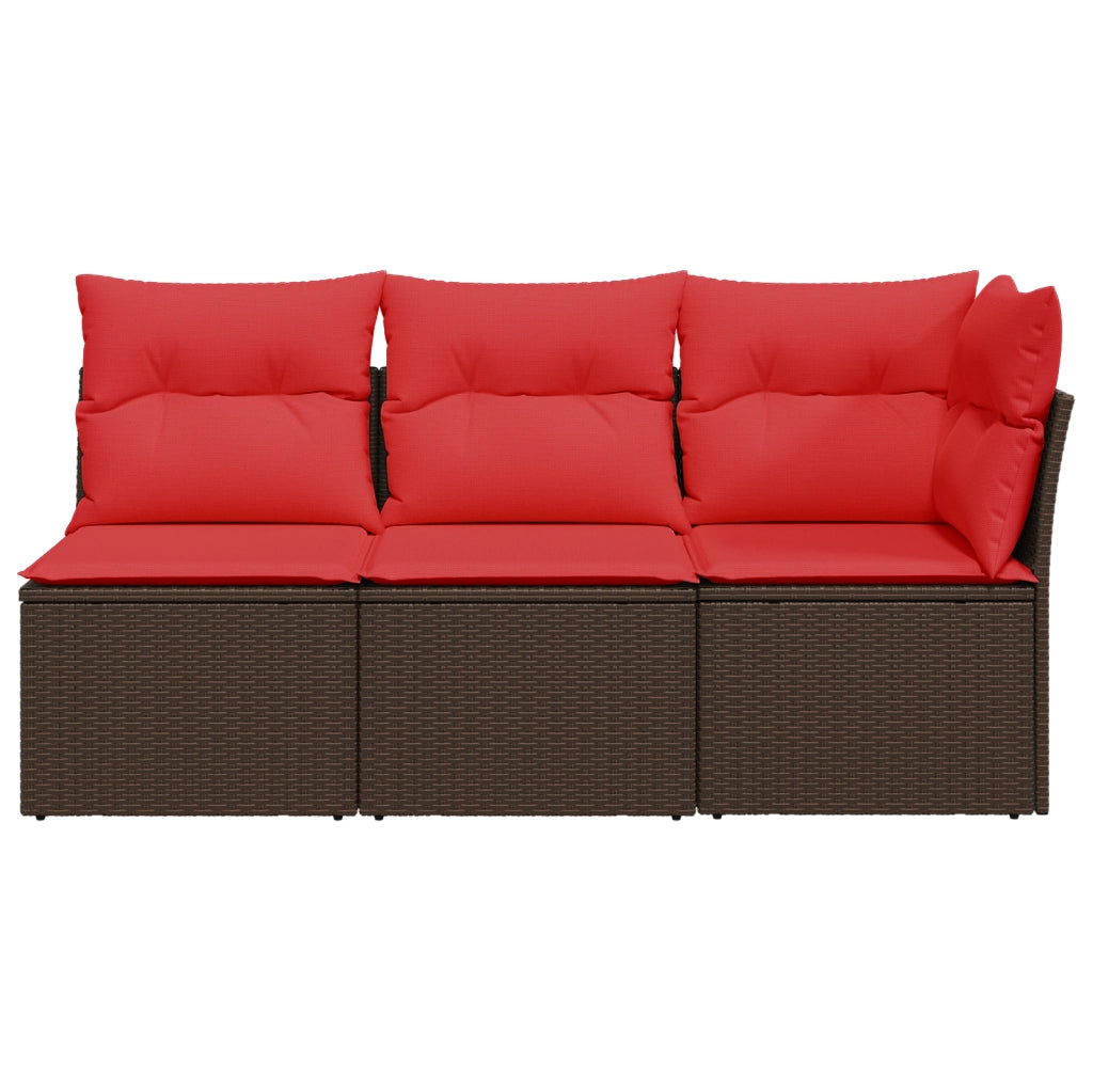 Divano da giardino con cuscini a 3 posti marrone in polyrattan 366241
