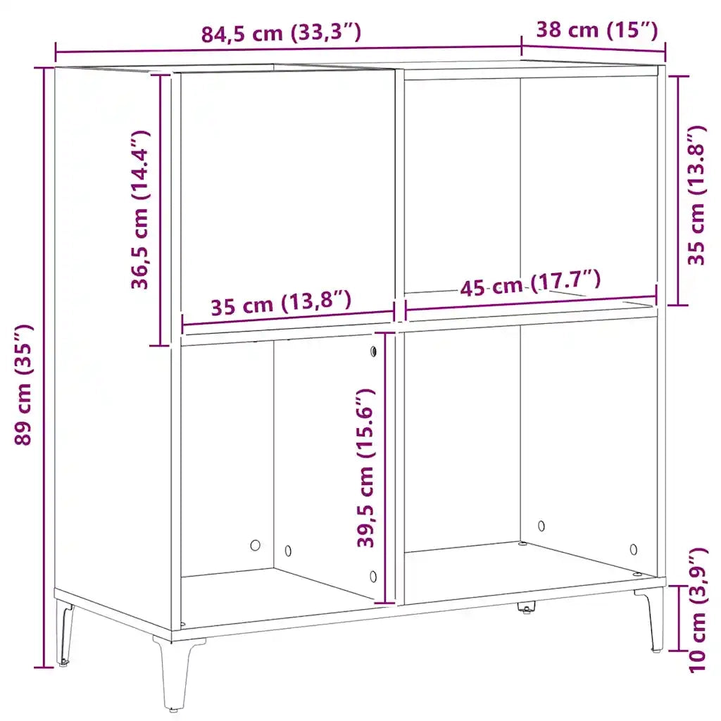 Mobile porta vinili Rovere Nero 84,5 x 38 x 89 cm 862871