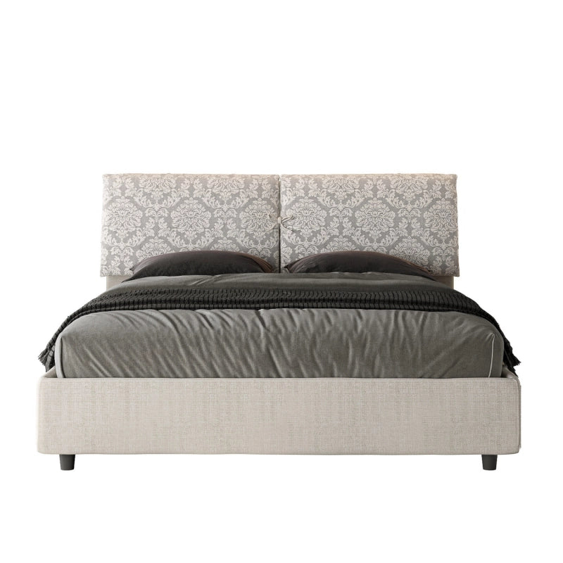 Letto imbottito Matrimoniale 160x210 cm tessuto Agata Mados - Con rete,Bianco/Bianco