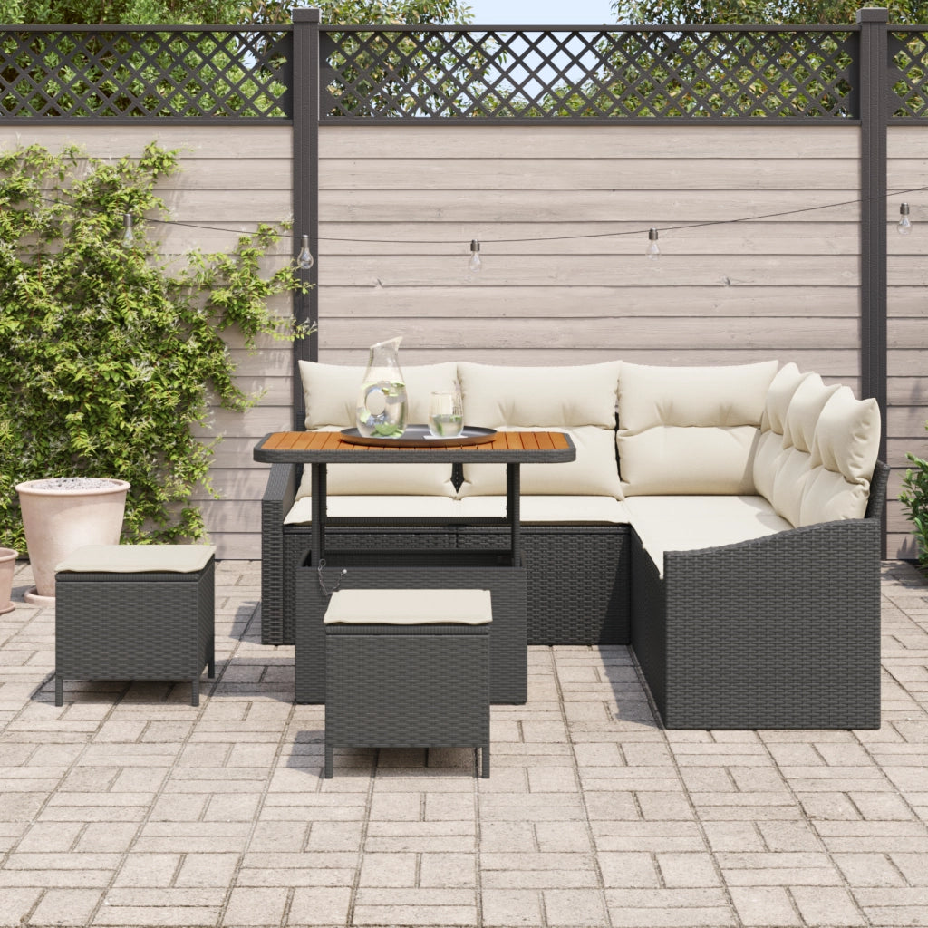 Set Divano da Giardino 8 Pezzi con Cuscini Nero Rattan Polite