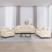 Set Divani 3 pz con Cuscini Beige in Tessuto Microfibra 3202307