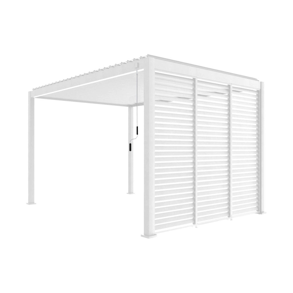Pergola bioclimatica 3x4 in alluminio + 3 tende da 1m, bianco
