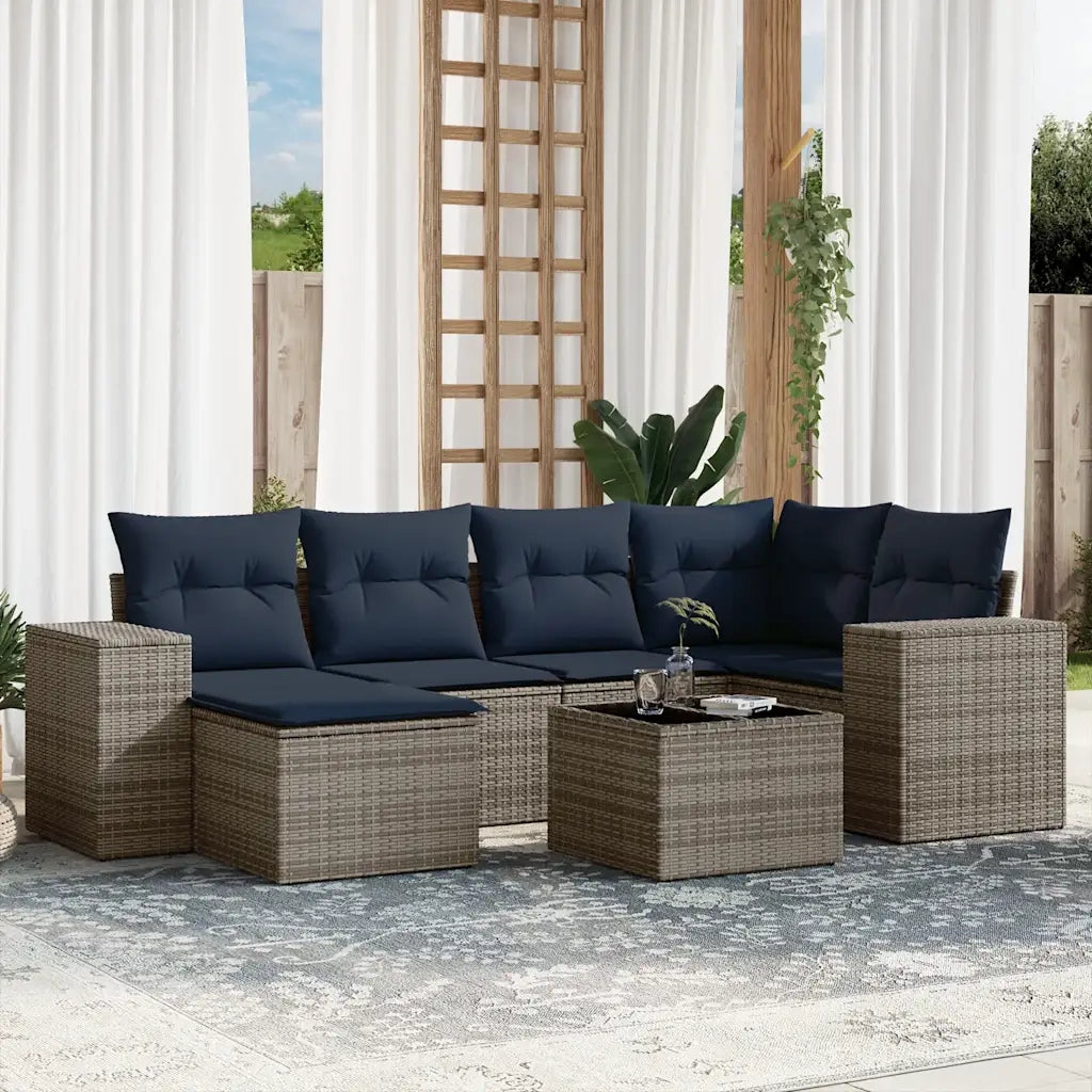 Set Divani da Giardino 7 pz con Cuscini Grigio in Polyrattan 3222870
