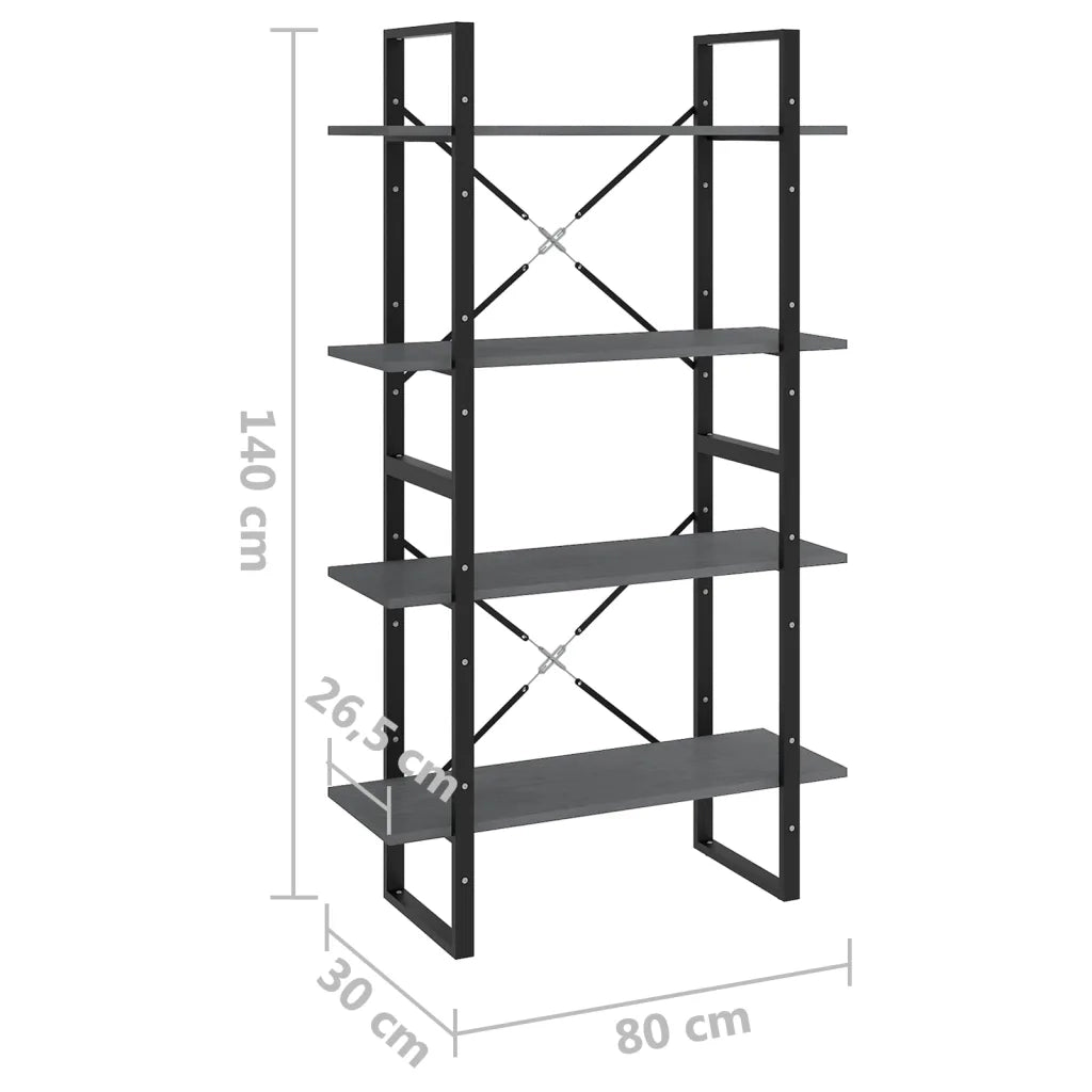 Libreria a 4 Ripiani Grigia 80x30x140 cm in Massello di Pino 806464