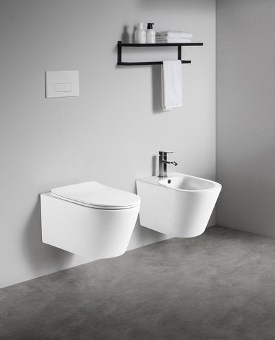 Sanitari sospesi WC e Bidet in Ceramica Copriwater soft-close PONENTE Bianco Lucido