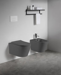 Sanitari sospesi WC e Bidet in Ceramica Copriwater soft-close PONENTE Grigio Opaco