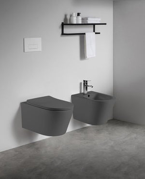 Sanitari sospesi WC e Bidet in Ceramica Copriwater soft-close PONENTE Grigio Opaco