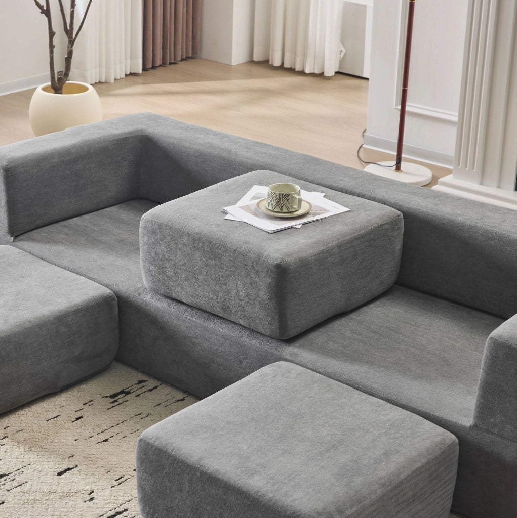 Divano letto da pavimento modulare in ciniglia grigio HOMVRA