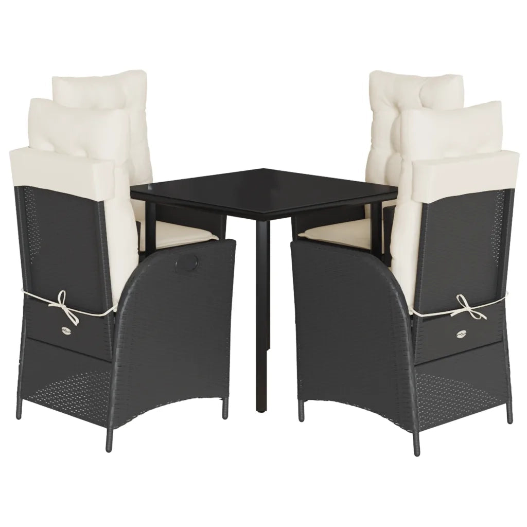 Set da Pranzo da Giardino 5 pz Nero con Cuscini in Polyrattan 3213165