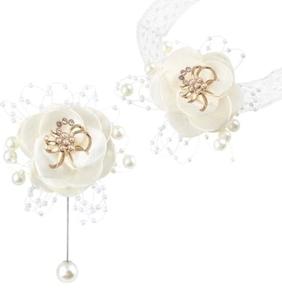 Set di Corsage di Fiori di Seta - Dimensioni 10,5 x 7 cm / 7 x 7 cm