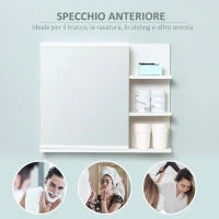 kleankin Specchiera Bagno a Parete con Anta e 3 Ripiani Laterali in Legno, 60x18x50cm, Bianco