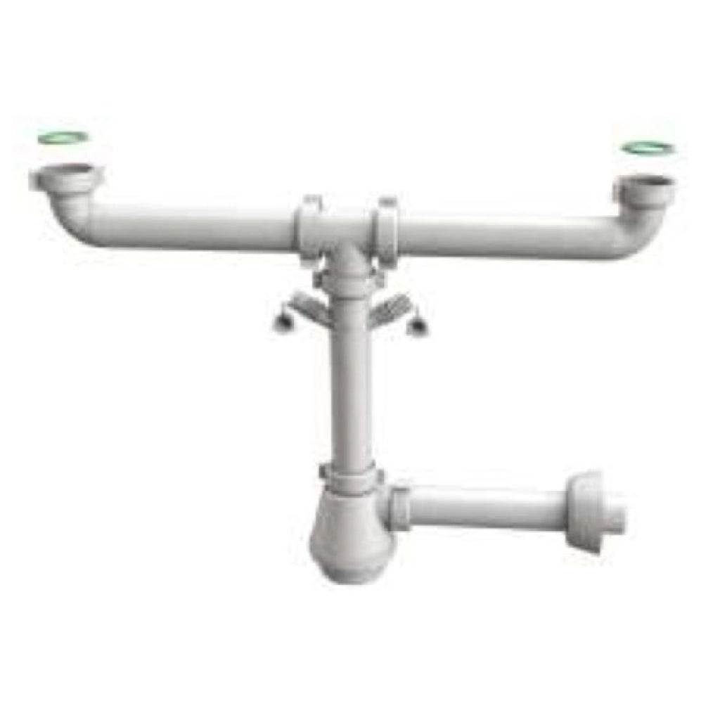 SIFONE SCARICO 2 VIE SENZA PILETTA PER LAVELLO IN ACCIAIO INOX DOPPIO ATTACCO LAVASTOVIGLIE/LAVATRIC - 11/2 X ø40X230 MM  - BON