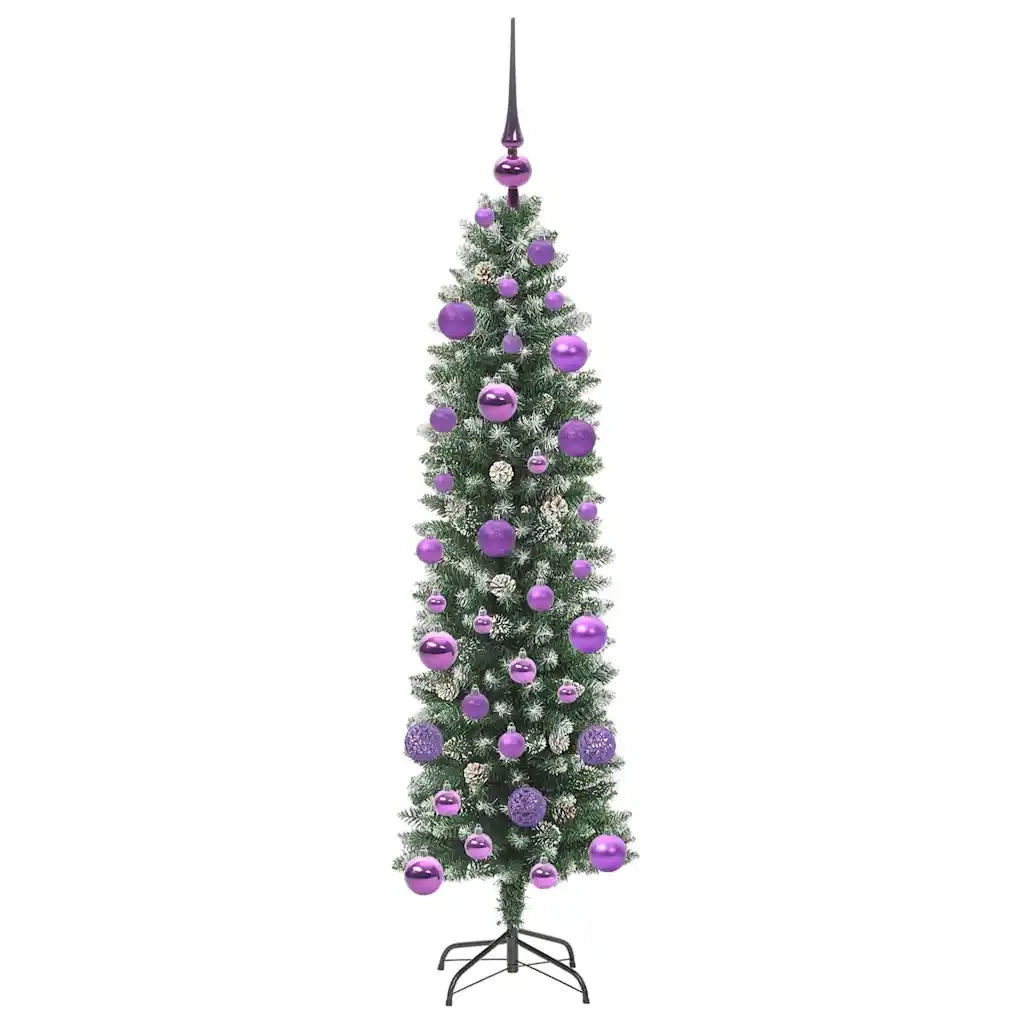 Albero di Natale Artificiale Sottile Verde e Bianco 120 cm
