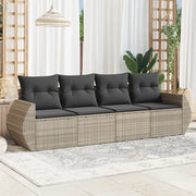 Set Divano da Giardino 4pz con Cuscini Grigio Chiaro Polyrattan