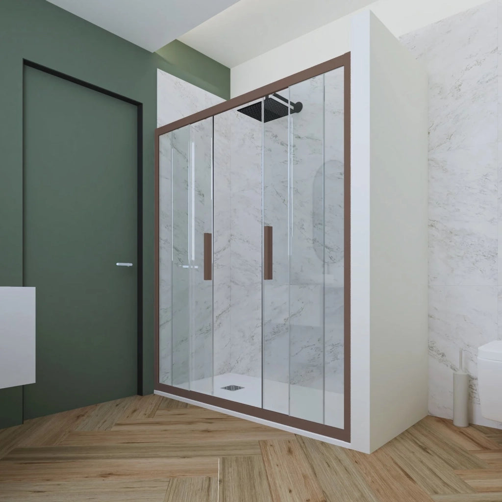Porta doccia scorrevole 130 CM H 200 Vetro Trasparente Profilo Chocolate mod. Glam