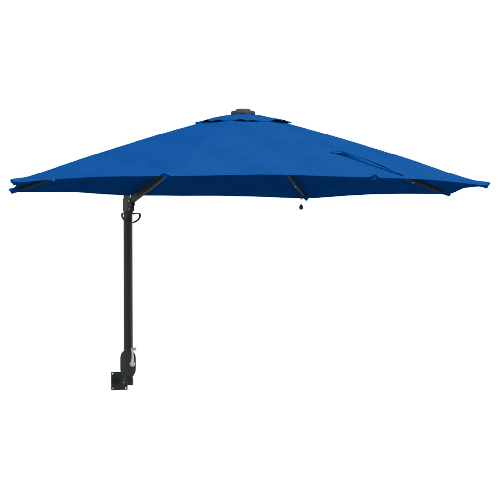 Ombrellone da Giardino Montato a Muro con LED Blu Azzurro 248 cm