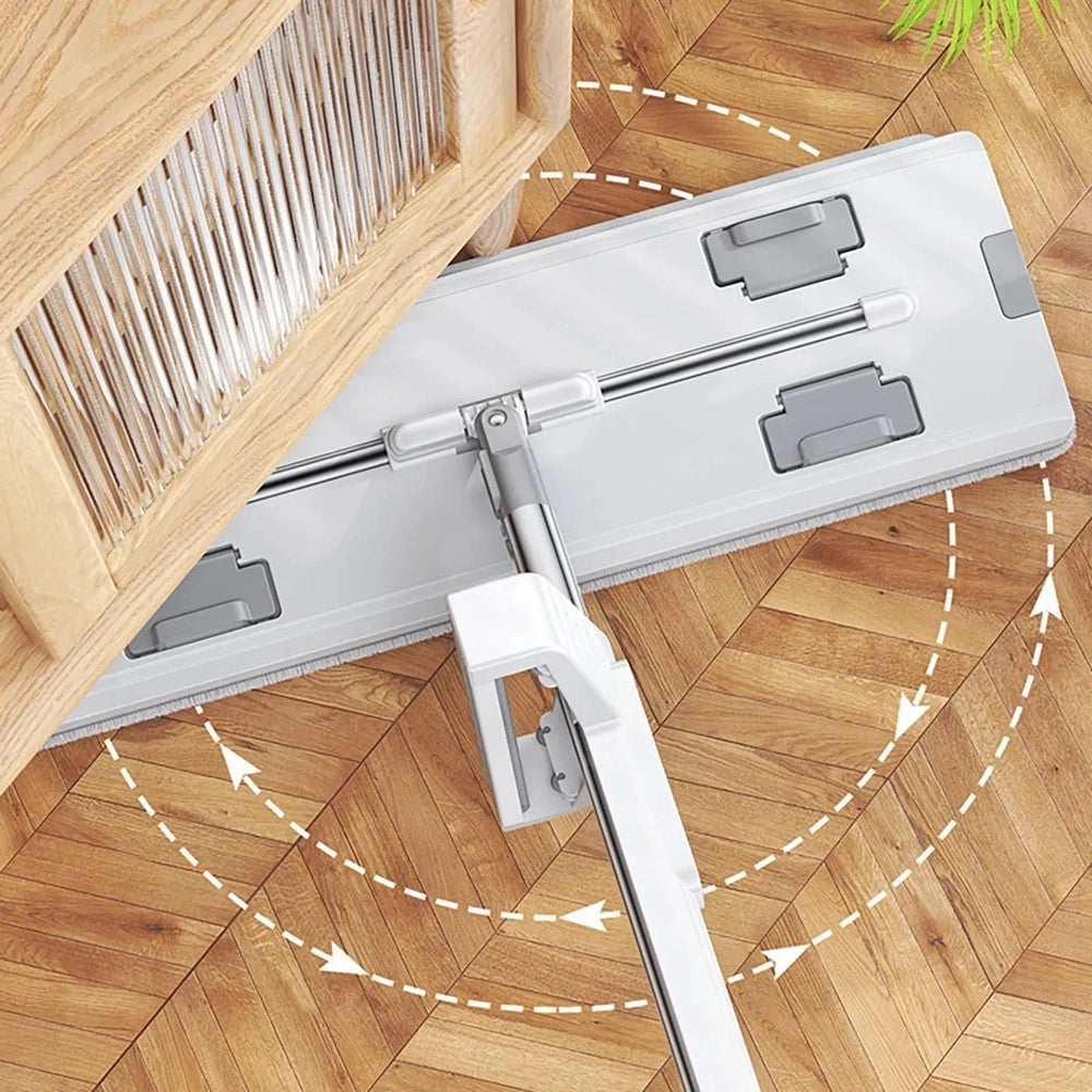 Trade Shop - Mocio Piatto Girevole A 360° Per Pulizia Lava Pavimenti Strizzatore Manico Regolabile -