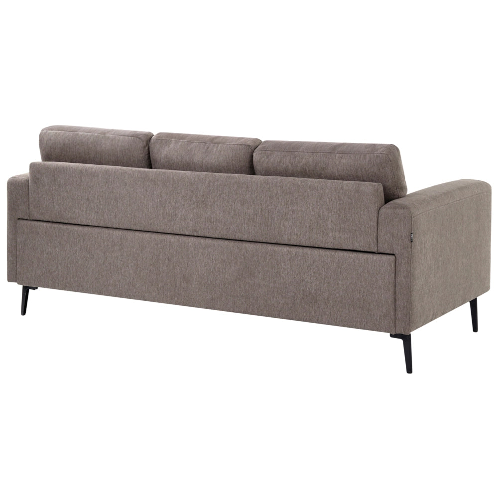 Set soggiorno minimalista in tessuto in stile moderno di metà secolo, 2 posti, 3 posti, 2 poltrone, gambe in metallo, braccioli lineari marrone