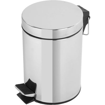 Pattumiera tonda 3 litri in acciaio cromato con pedale 21,8x25,7 cm Feridras