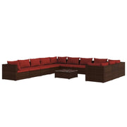 Set mobili da giardino set arredamento da esterno 12 pz con cuscini polyrattan marrone 02_0015655