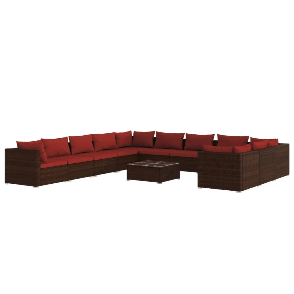 Set mobili da giardino set arredamento da esterno 12 pz con cuscini polyrattan marrone 02_0015655