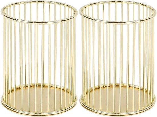 Penholder in metallo per trucco e organizzazione del bureau con 2 pezzi Goud, ideale per ufficio e scuola