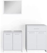 Set mobili bagno Kiko, Bianco, 58 cm, composto da mobile sottolavabo, specchiera e mobile medio