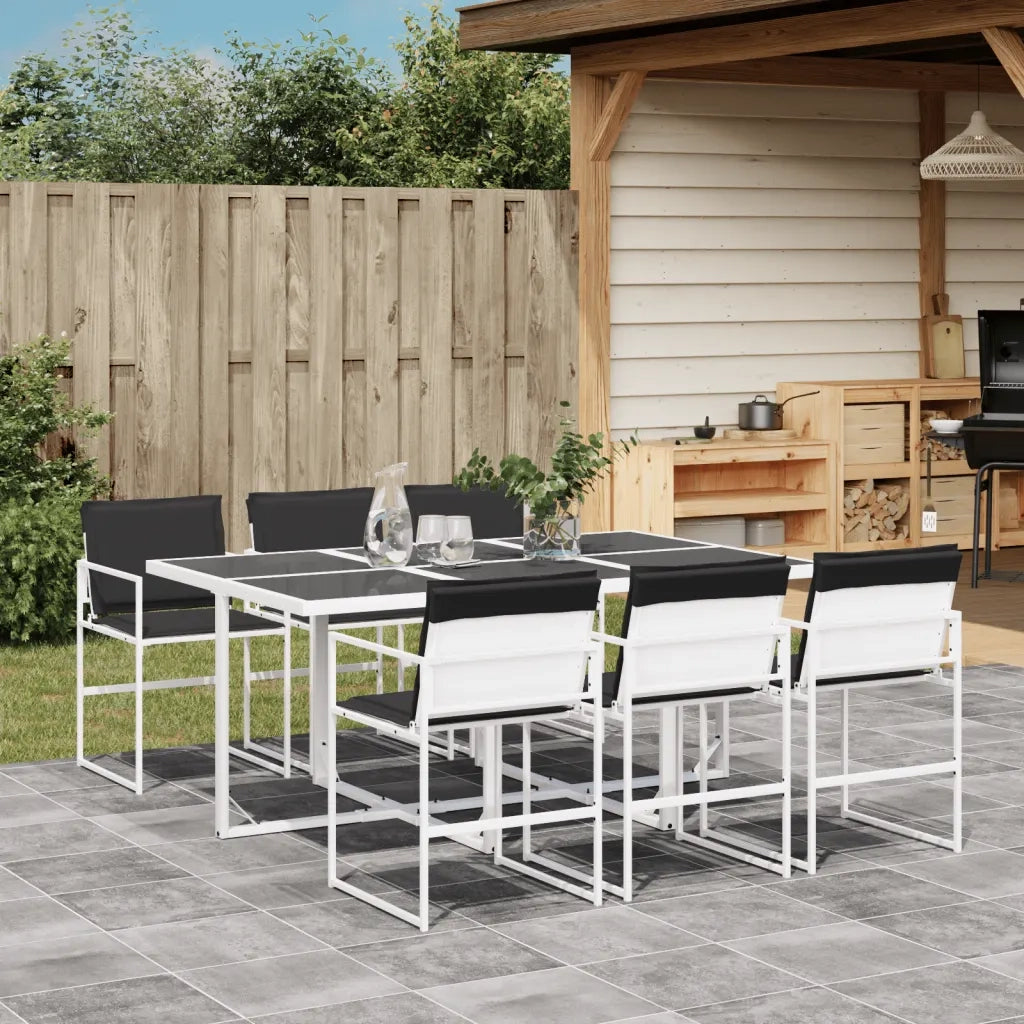 Set da Pranzo da Giardino 7 pz | Set Salotto da Giardino con Cuscini Bianco in Textilene