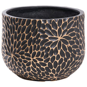 Vaso per Fiori Rotondo Nero in MgO con Design Scanalato Realizzato a Mano per Interni ed Esterni