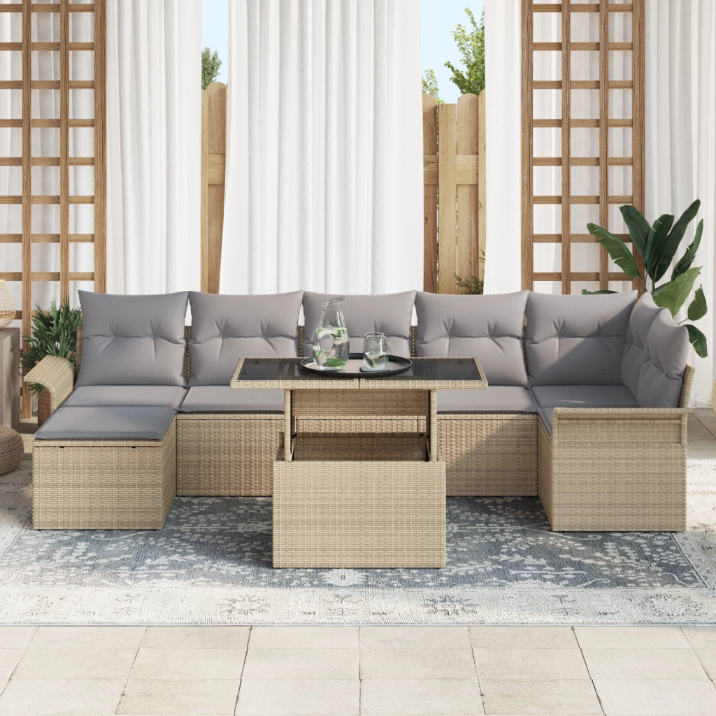Set di divani da giardino a 8 pezzi con cuscini Beige Polirattan