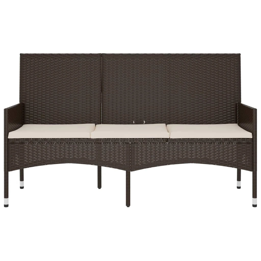 Panca da giardino mobile da giardino per esterni terrazza a 3 posti con cuscini 140 x 51 x 85 cm resina intrecciata marrone 02_0011790