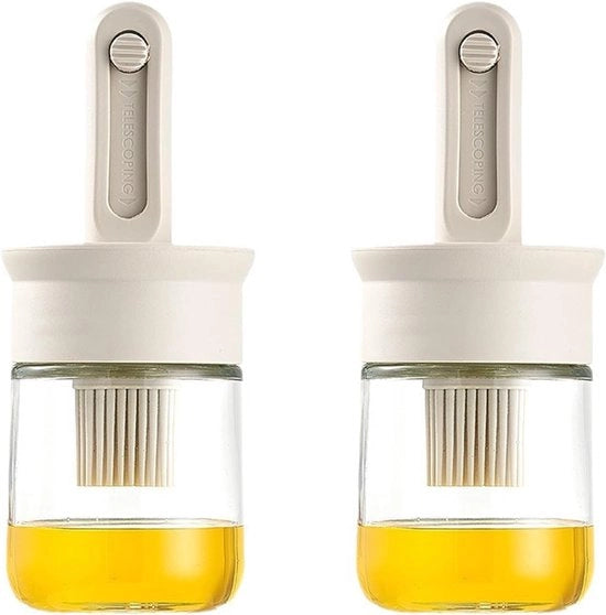 Oliedispenser a doppia funzione con pennello, pennello per olio di cucina, flacone di dispensatore di olio con pennello in silicone, per cucina, aceto, salse, barbecue, grigliare e frittura (2 pezzi)