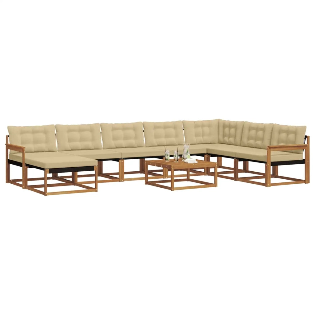 Set di divani da esterno con cuscino 9 pcs Naturale e Beige 3369764