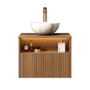 Mobile bagno con cassetto e vano aperto con lavabo in ceramica e luce LED con sensore per bagno 60×46×60.8 cm