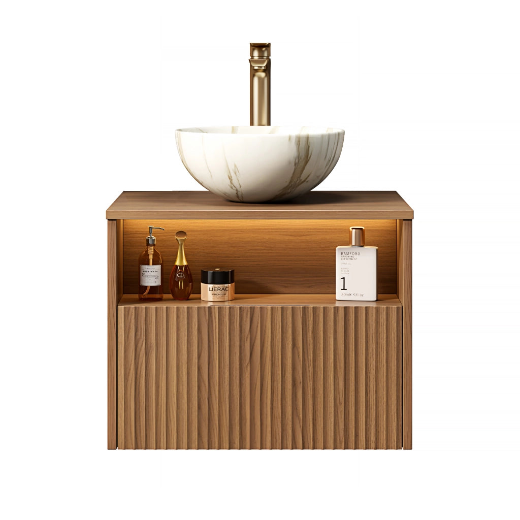 Mobile bagno con cassetto e vano aperto con lavabo in ceramica e luce LED con sensore per bagno 60×46×60.8 cm