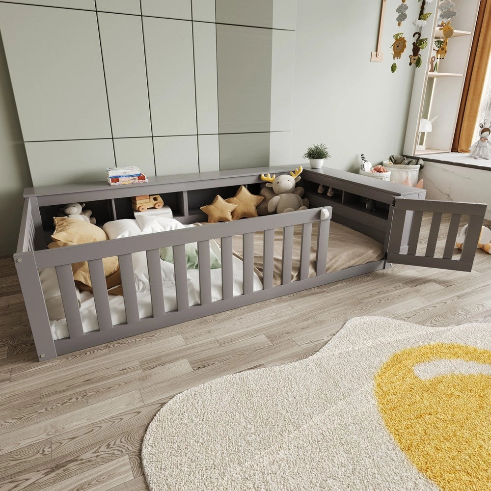 Letto Singolo Bambini con Contenitore e Rete a Doghe ¨C MINIMAL ¨C Massello Grigio 90x200