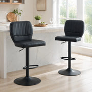 Sgabello da Bar Girevole Regolabile in Altezza con Schienale Ergonomico e Poggiapiedi, in PU e Metallo Nero