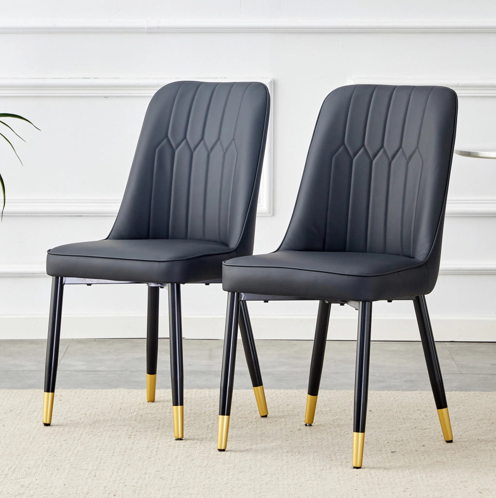 Sedia da pranzo moderna in PU nero con gambe in metallo nero