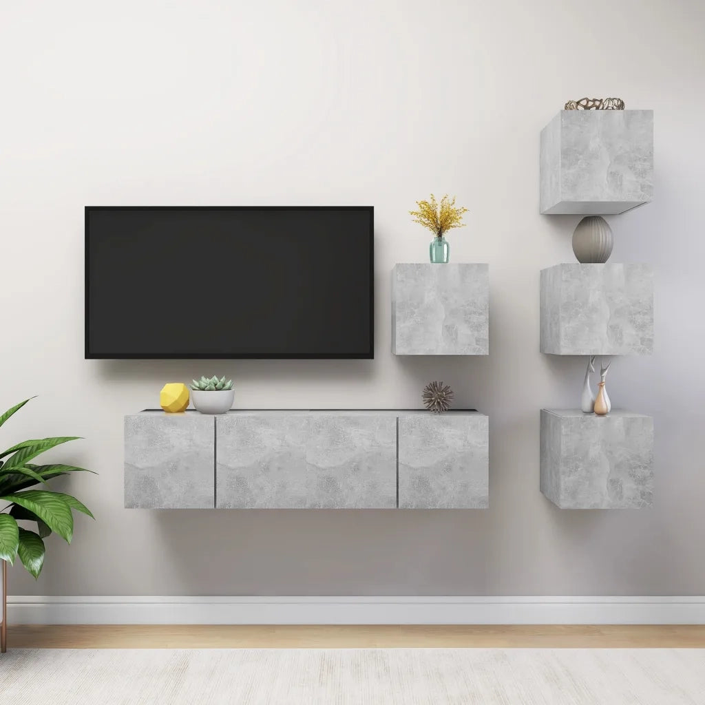 Set di Mobili Porta TV 6 pz | Armadietto TV | Mobile Porta TV Grigio Cemento in Legno Multistrato