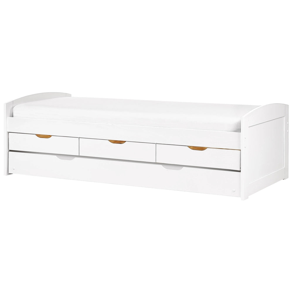 Letto estraibile per bambini in legno di pino bianco UE a misura singola Telaio Extra Silde Out con cassetti di stoccaggio