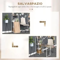 Scrivania Pieghevole con Libreria a 4 Livelli, Scrivania Salvaspazio in Metallo e Legno, 106x48x128cm, Rovere